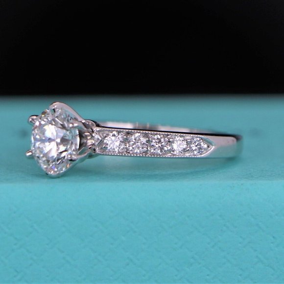 19386 Tiffany & Co. G VVS1 Round Diamond 0.98ct Platinum Engagement Ring 4.75 - Picture 8 of 8